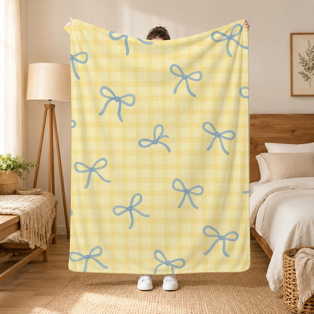 Schleifen Schleifenmuster Überwurf 240g Flanell-Decke, geeignet für Sofas, Betten, Büros, exquisites Geschenkdecken