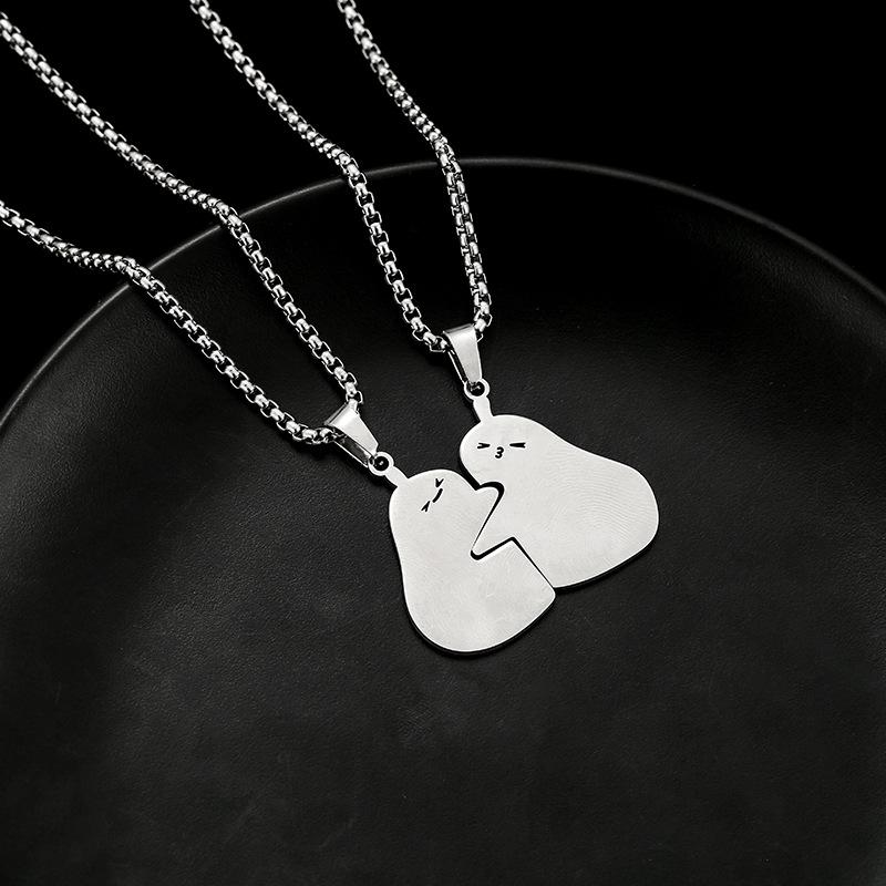 Love Hugs Love Kiss Small Animal Couple Pendant Titanium Steel Necklace Men's Necklace