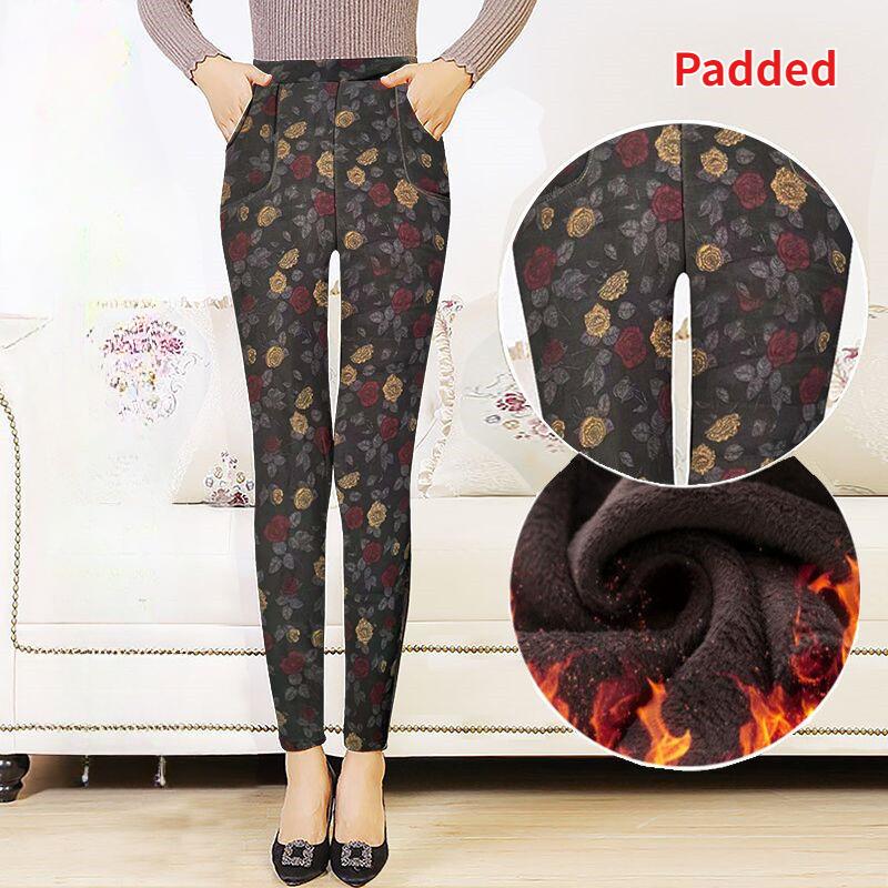 Middle-aged and Elderly Mom Pants Winter Padded Elastic Waist Female Bottoming Large Size High Waist Warm Long Pants