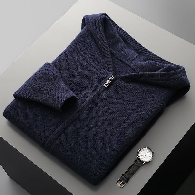 Men's Thick Hooded Wool Knit Cardigan Jacket - Casual & Business