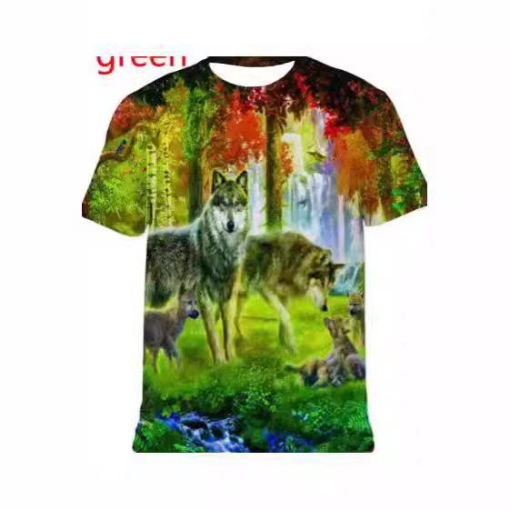 Fashion Short-sleeved 3D Wolf Print T-shirt, Men's and Women's Personality Cool Print T-shirt Fun Animal T-shirt