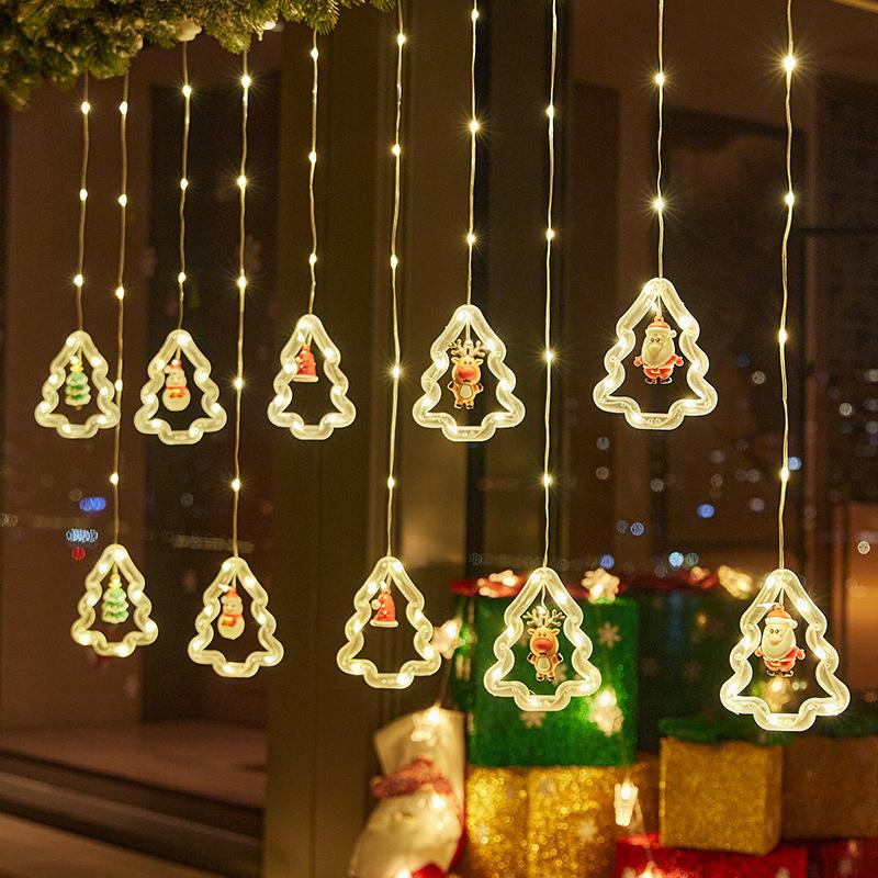 Christmas Decorations LED Lights Flashing Light String Snowflake Stars Christmas Tree Window Store Curtain Lights Pendant