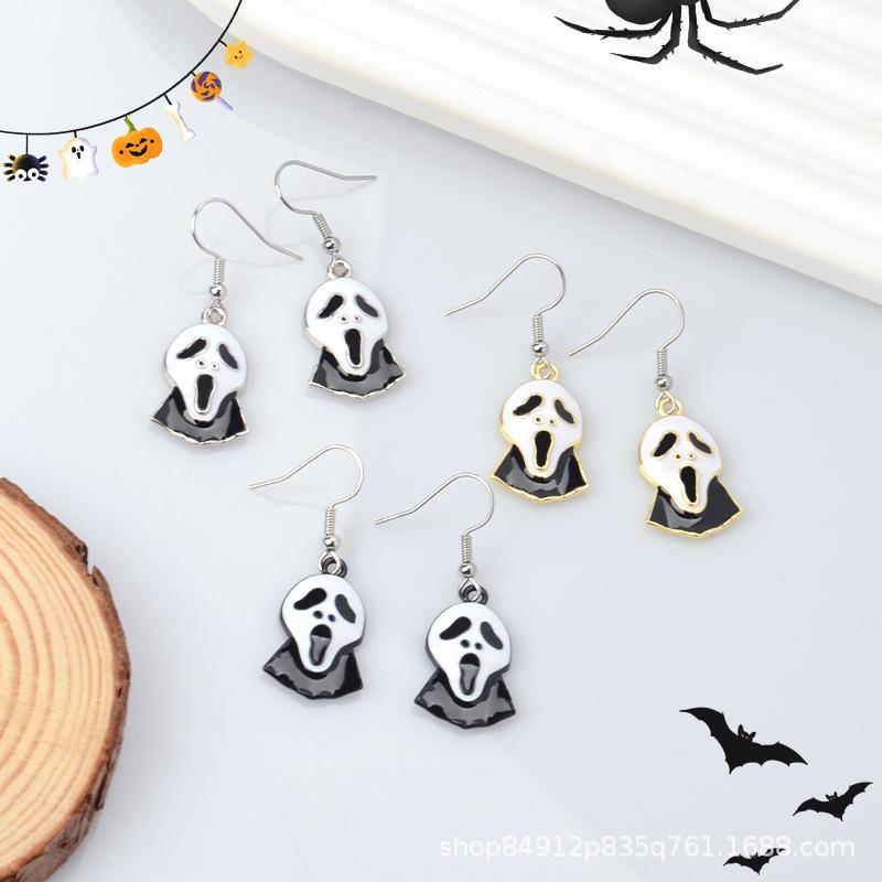 New Cute Cartoon Halloween Earrings Metal Oil Drop Ear Hooks Personalized Fun Stud Earrings Accessories
