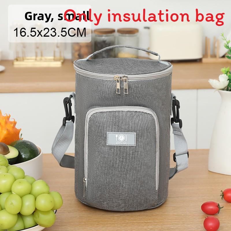 

Insulated Lunch Circular Box Bag With Solid Color And Compact Handle Daily For Gray Small