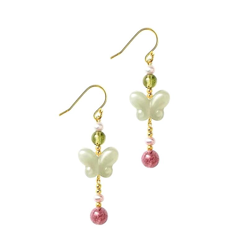 Chinese Style Handmade Butterfly Dangle Earrings For Women Girls Golden Color Long Metal Ear Hook Earrings