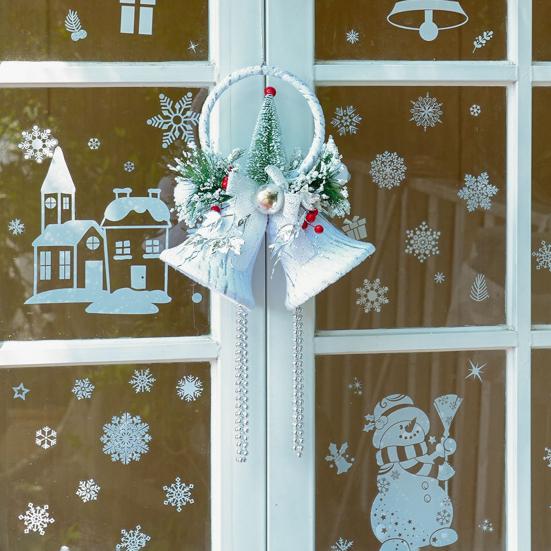 Christmas White Bell Ornament Vintage Rustic Jingle Bell Door Hanger with Artificial Flocking Tree Xmas Hanging Decoration for Holiday Tree Home Decor
