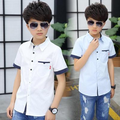 School Jongens Shirts Korte Mouw Blouses Voor Jongens Kinderkleding Katoen Turn-Down Kraag Kinderen Tops 5 7 9 11 13 15 Jaar Oud