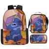 Stitch Kids Backpack Set 3-Piece Student School Bag Lunch Box Pencil Case Digital Print Gift Set for Children