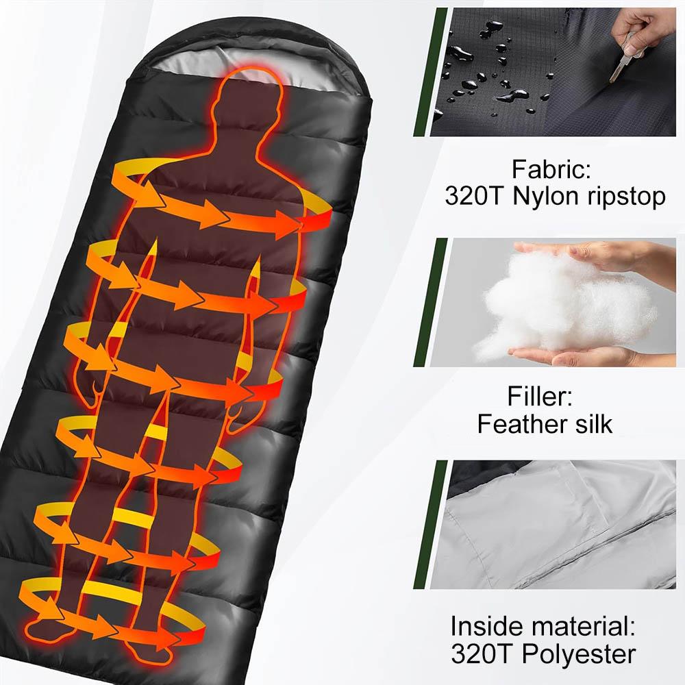 Camping Sleeping Bags Multiple Thicknesses For 14-68℉ Ultra Light and Thick Warm Travel Sleep Bag with Compression Sack