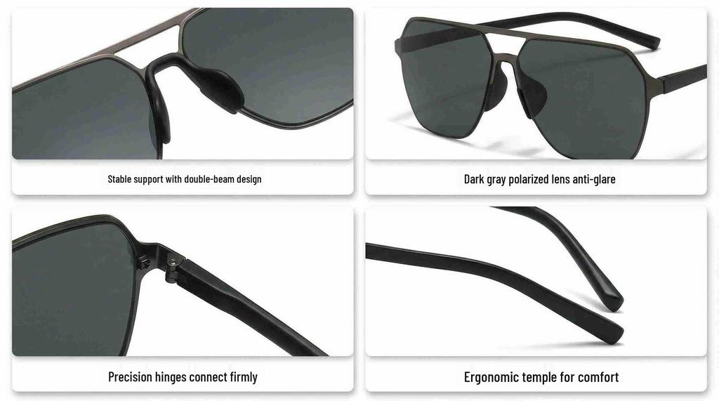 Fashion 2026 Square Frame Polarized Sunglasses for Men - Double Bridge, UV Protection, Ideal for Outdoor Driving