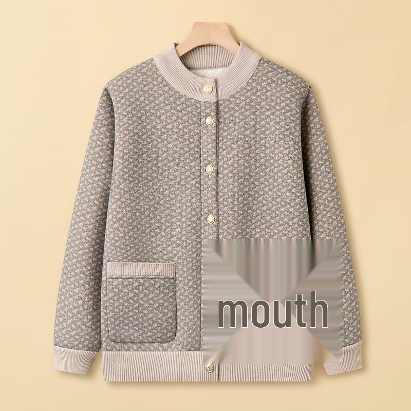 Elderly Women's Plush Knit Cardigan