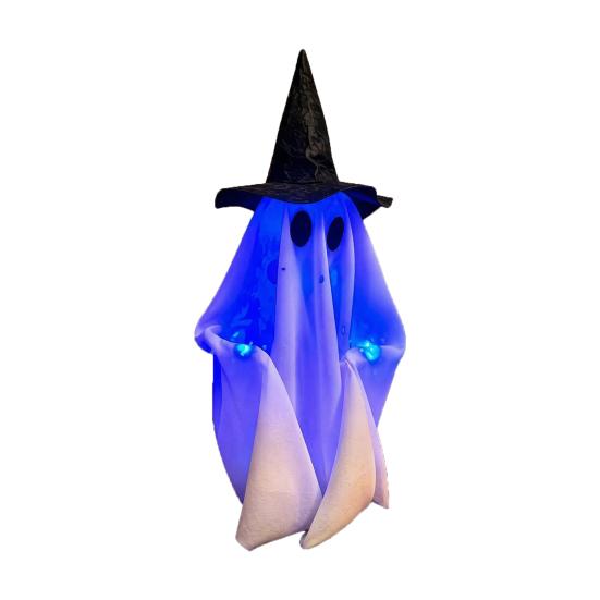 Halloween Walking Ghost Decoration with Sound, Witch Hat Animated Prop, Light Up Talking Haunted House Decor for Party With Light