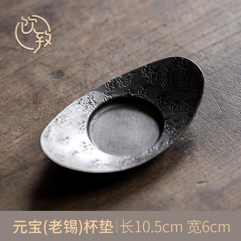 BEPAN 1PC Japanese pure tin cup mat retro cup holder non-slip cup holder made of old tin cup mat tea ceremony
