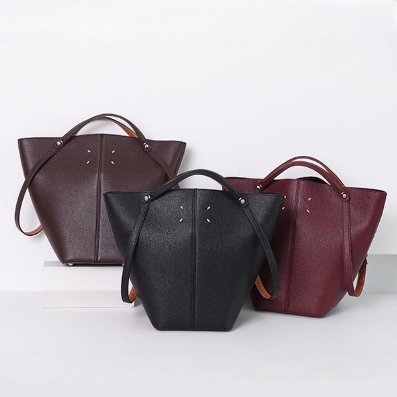 2025 New Fashion Margiela Portable Bucket Bag High-end Lychee Pattern Large Capacity Women's Basket Bag Autumn Winter Trendy PU Leather Big Tote Bag