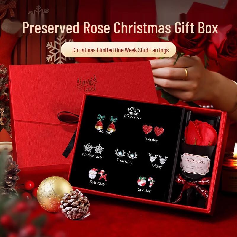 

S925 Silver Needle Bow Earrings: One Week Stud Set - Perfect Jewelry Gift for Birthday or Christmas 925 Silver