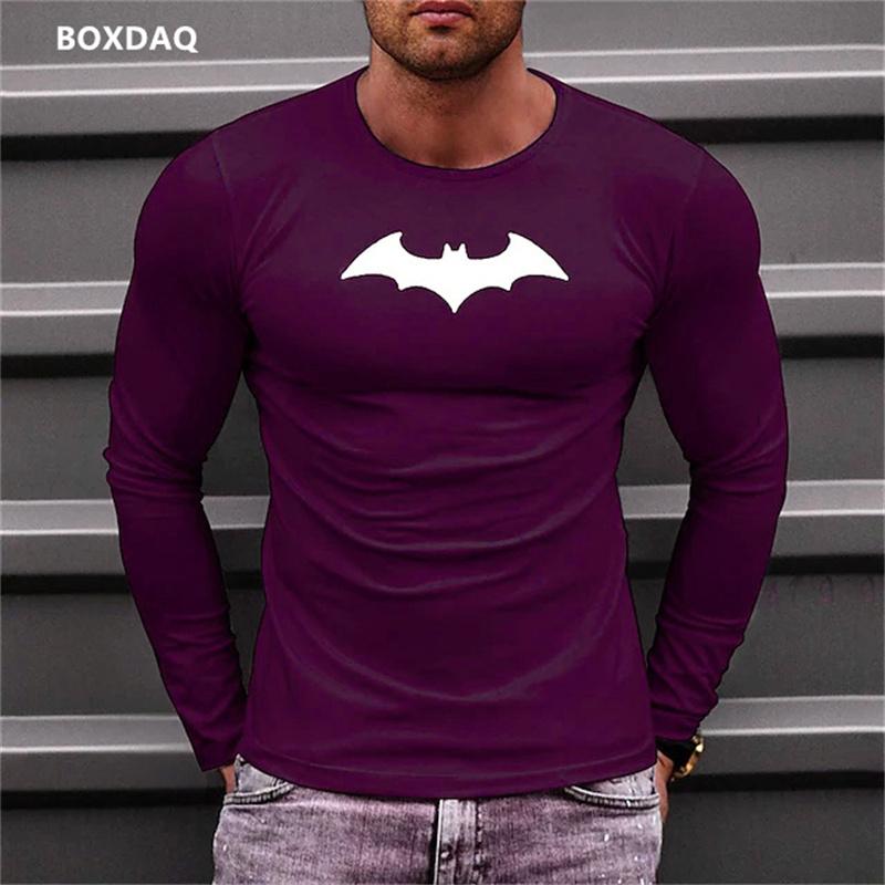 Bat Graphic 3D Printed Men's T-shirts Long Sleeve Street Style Hip Hop T-shirts Plus Size Loose Casual Sporty Tops Clothing
