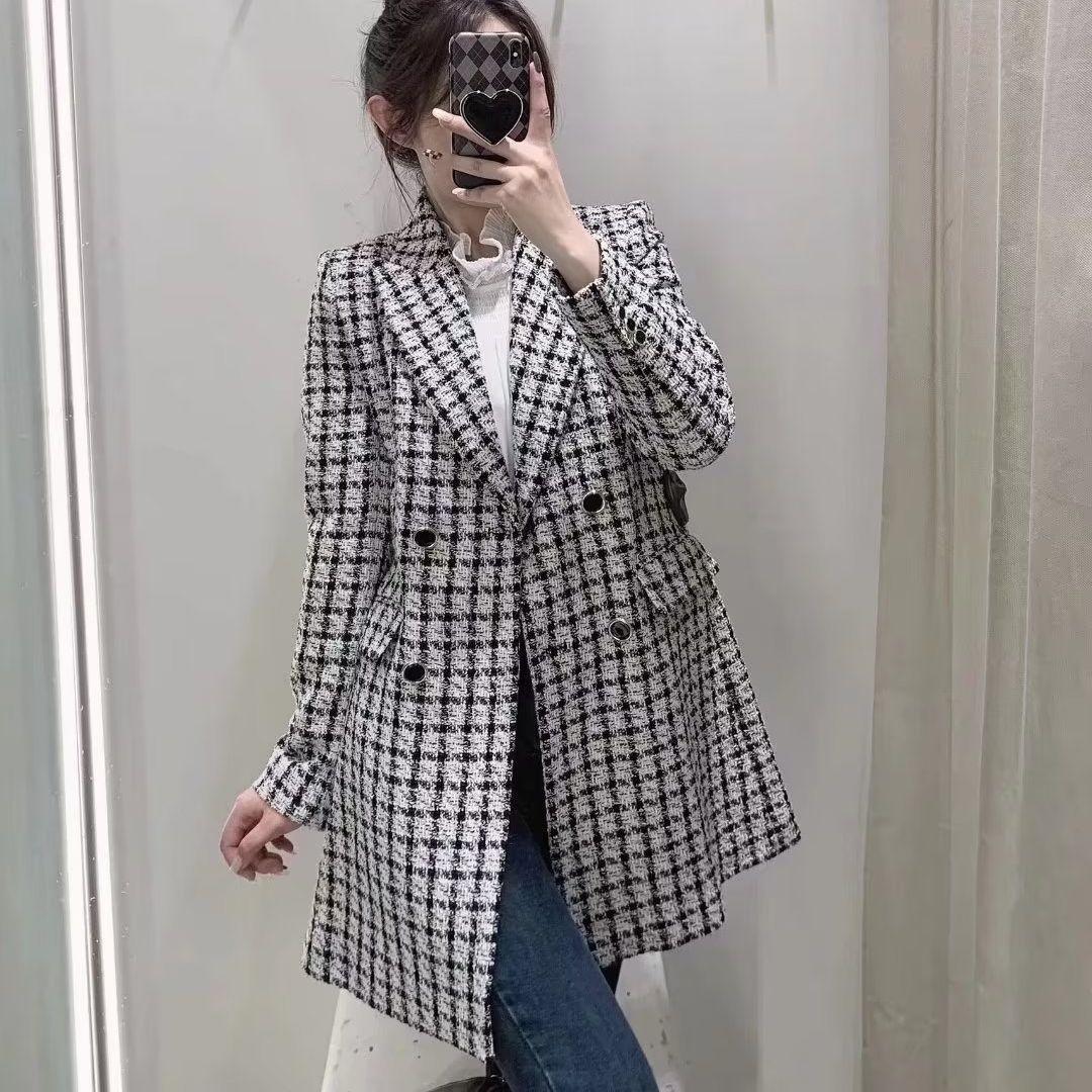 

Осень и зима, новый европейский и американский стиль, большой клетчатый длинный повседневный костюм, ветровка, пальто для женщин