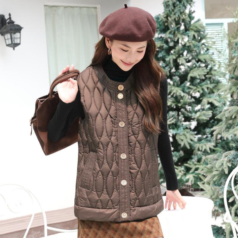

Женский ромбовидный термохлопковый жилет, новый осенне-зимний, с воротником, легкий жилет без рукавов, куртка M кофейный