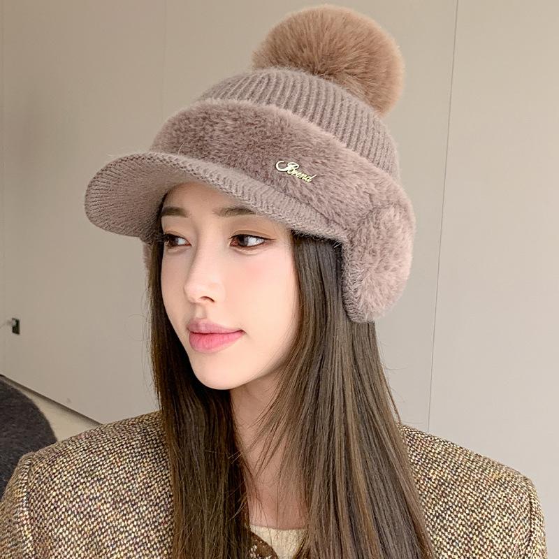 

Теплая женская осенне-зимняя вязаная бейсболка с отверстием для хвоста, утолщенная, для активного отдыха, для защиты от холода ушей хаки