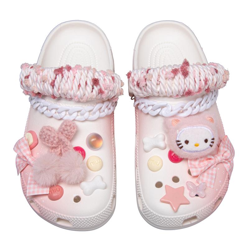 Crocs Classic clog Cat Leader Smart Playful Girly Heart Versatile and Comfortable Hole Shoes Unisex Pink and White