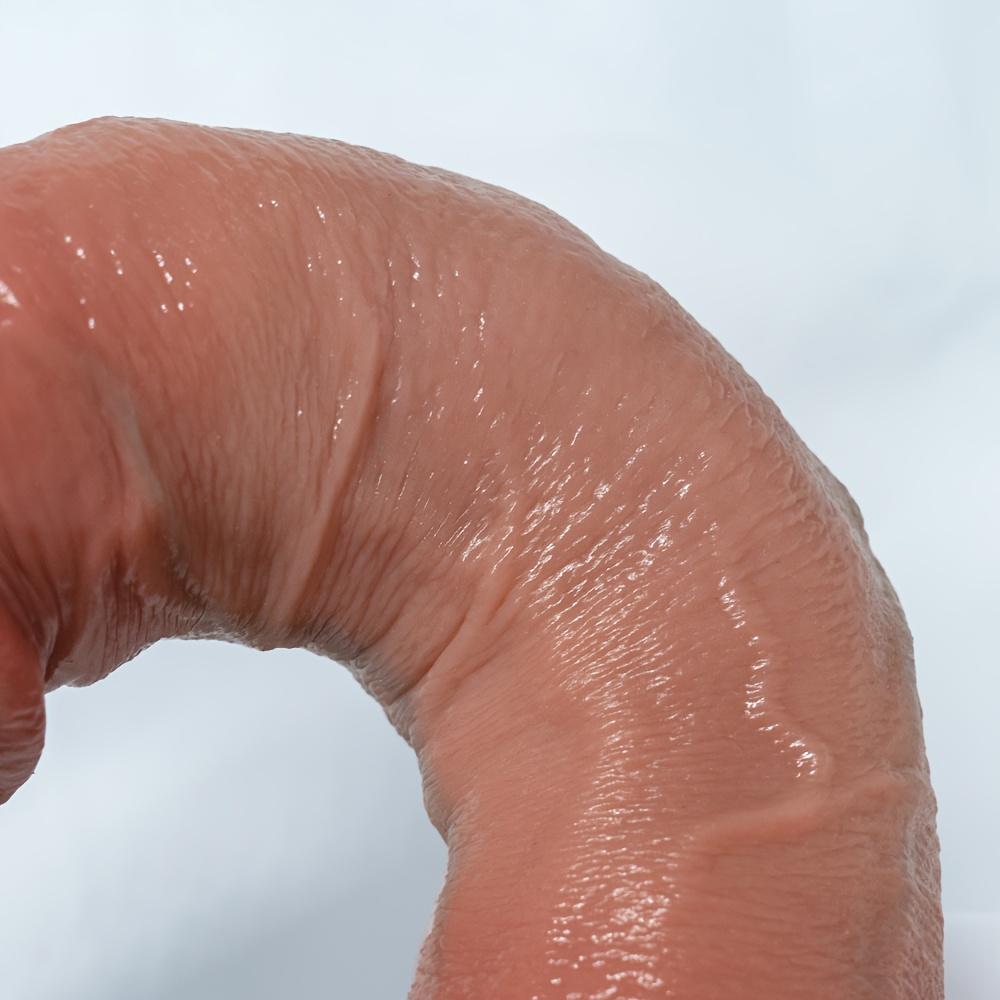 Simulated XL Curved Dildo – Dual Density Silicone, Thick Belly Design, Suction Cup, for Men and Women