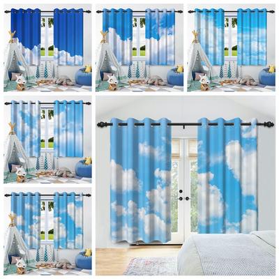 Himmelblau Weiße Wolken Fenster Vorhänge Schlafzimmer Wohnzimmer Verdunkelungsvorhang Innen Außen Wärmeisolierung Sichtschutz