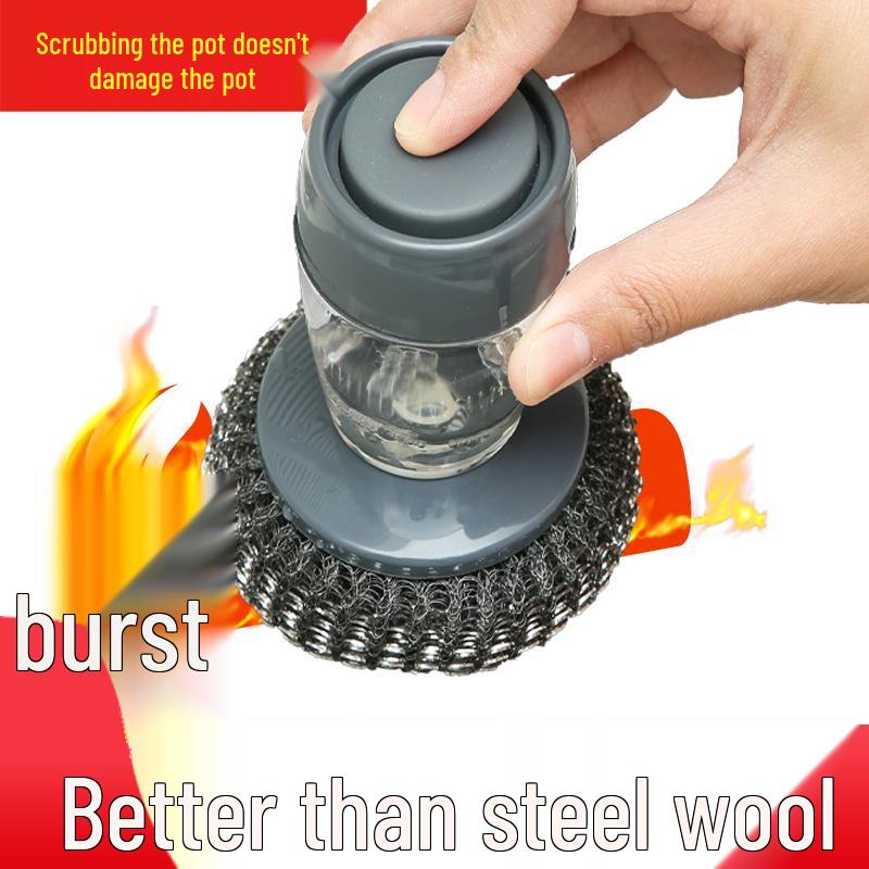 Multi-Functional Detachable Pot Brush with Automatic Liquid Dispensing, Safe for Cookware, Press-Type Cleaning Tool