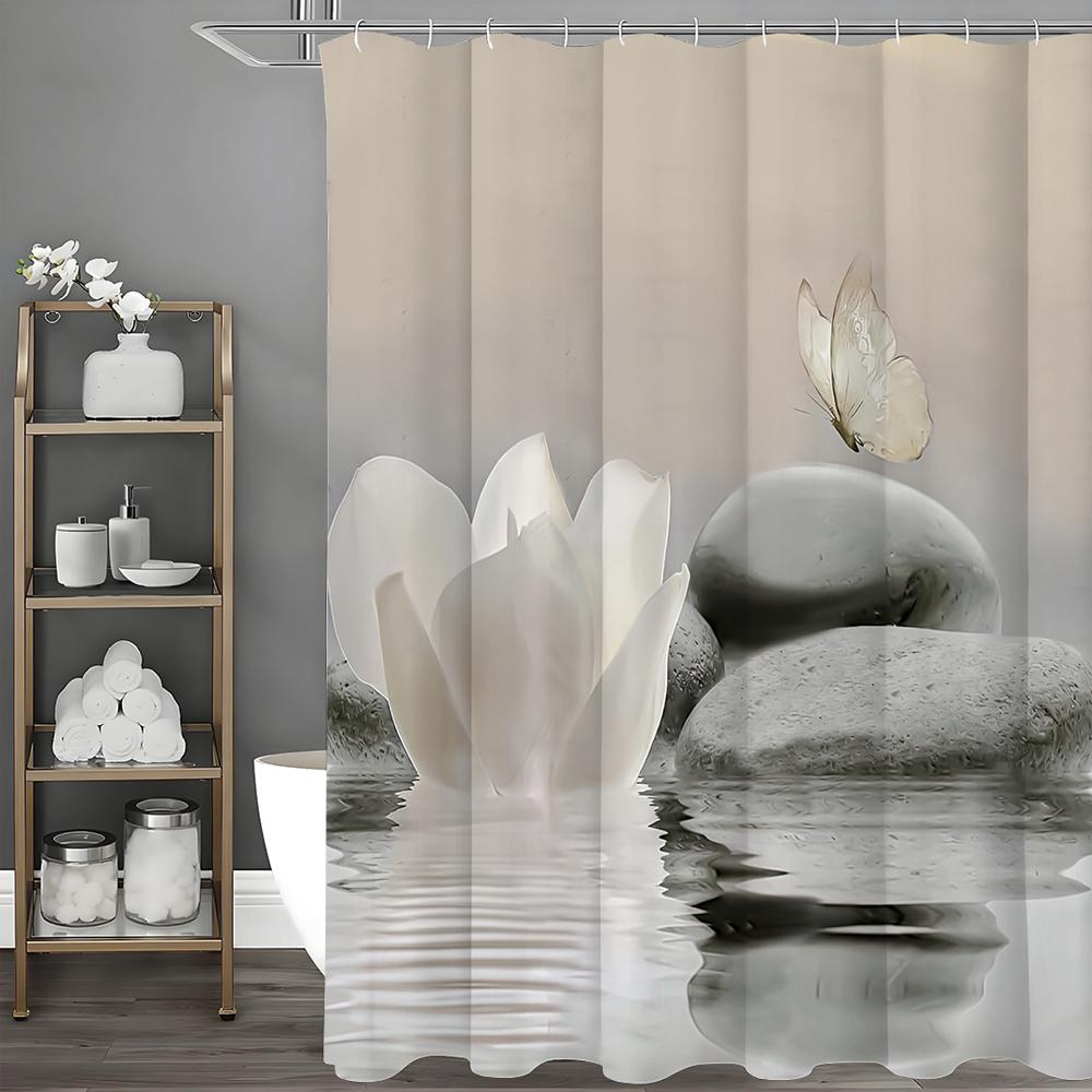 

Занавеска для душа Zen Stone Butterfly Белый цветок, Декоративная занавеска для ванной, Водонепроницаемая занавеска для душа с крючками 180*180cm