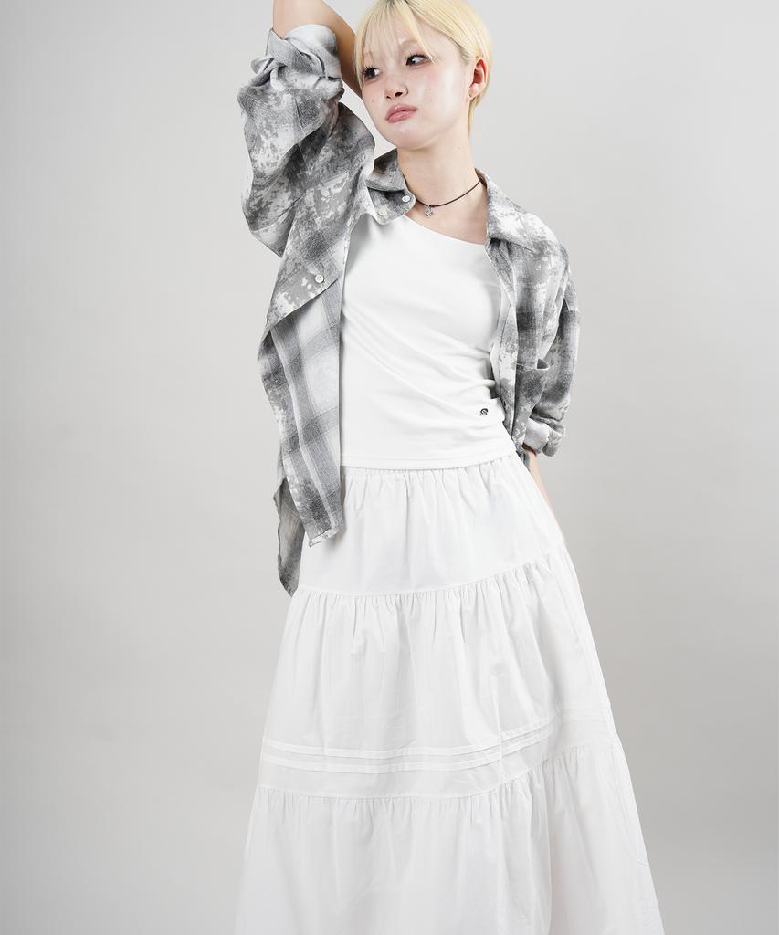 Starry Eyed Cotton Pintuck Long Tiered Skirt (White)