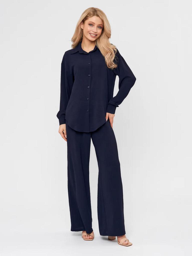 French Casual Two-Piece Loungewear Set: Relaxed Shirt and Pants for Women