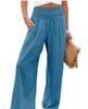 Women's Spring/Summer 2025 Cotton Linen Wide-Leg Pants - Solid Color, Elastic Waist, Casual Long Fit
