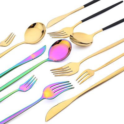 16-teiliges Geschirrset, Schwarzgold, Besteckset, Edelstahl, Gabel, Messer, Teelöffel, Abendessen, Besteck, Küchenbesteckset