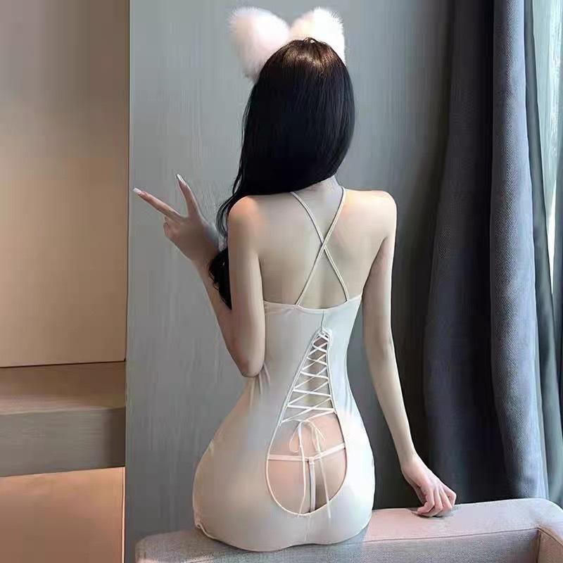Sexy Underwear, Sexy Suspenders, Neck Deep V-wrapped Hip Skirt, Backless Straps, Seduction, Hot Girl Pure Desire Suit
