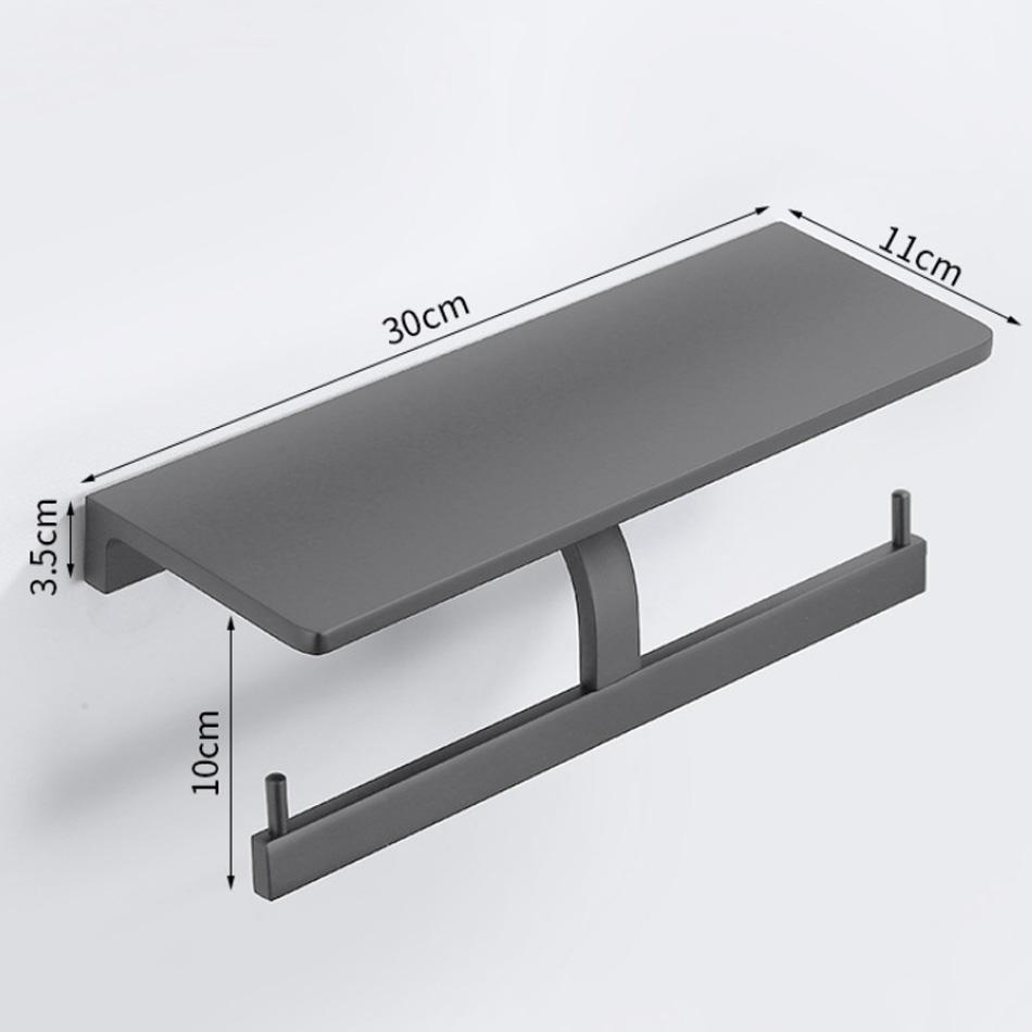 Double Paper Holder with Shelf Black Grey Aluminum Wall Mounted Bathroom Kitchen WC Paper Towel Roll Rack Storage Tissue Holder