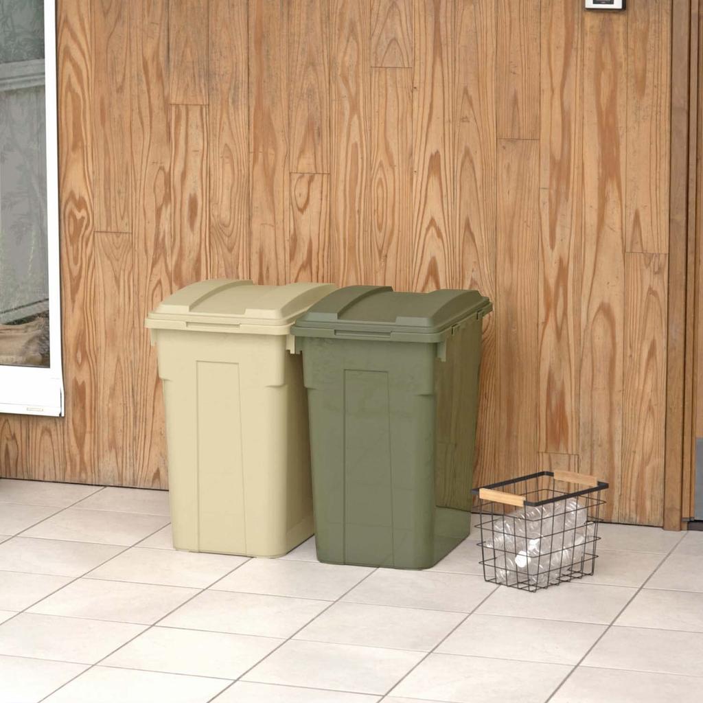 TONBO Shinki Synthetic Tombo Garbage Bin Connectable 45 Liters Khaki Green Width 31 x Depth 39 x Height cm With Lid Separation Durable Outdoor Balcony