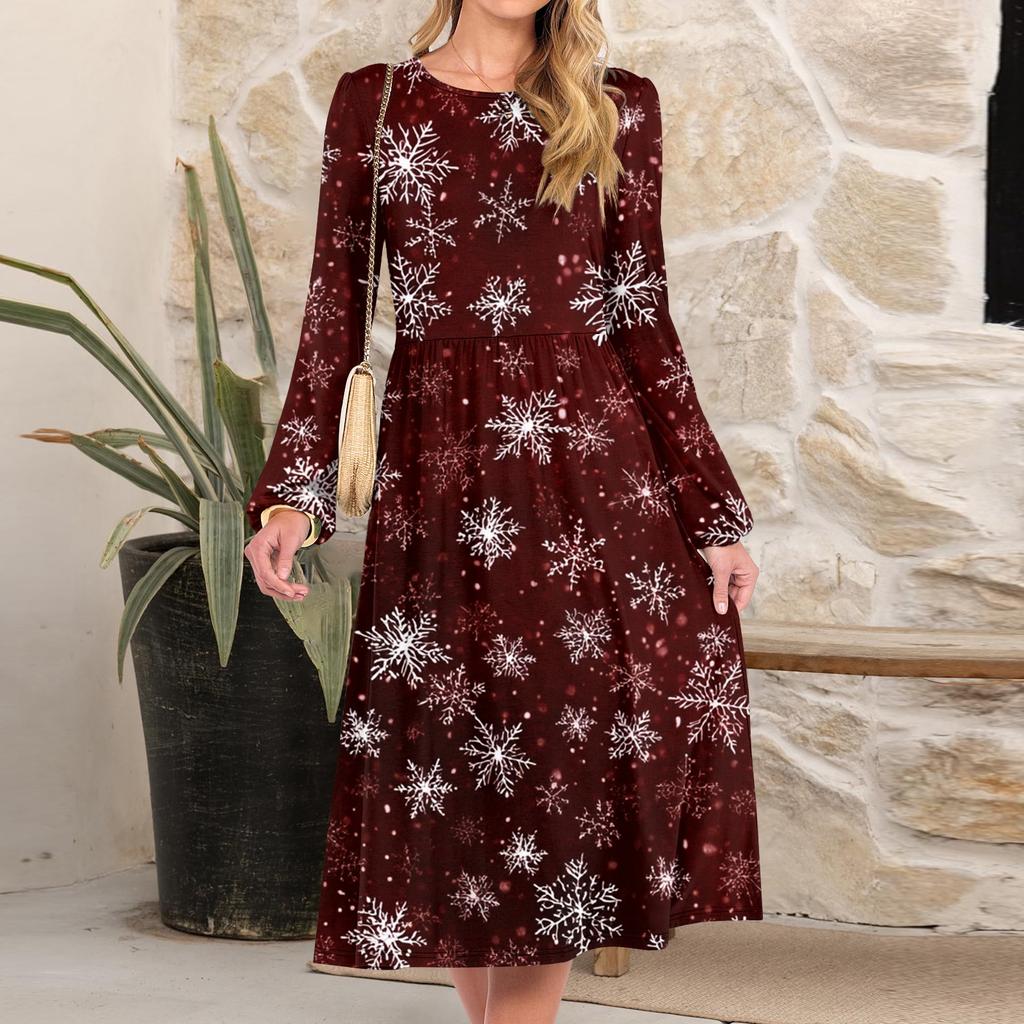Women's Christmas Printed Fashionable Loose Round-neck Dress