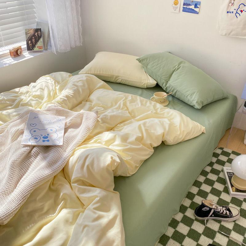 

Korean Solid Color Bedding Set Adults Kids Twin Full Queen Size Soft Bed Flat Sheet Duvet Cover Set Pillowcases Simple Bed Linen Twin150x200 3pcs