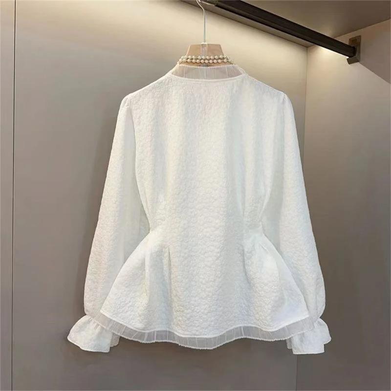 Frühling Herbst Taillenformendes Langarmhemd Elegant Lässig und Mode Basisbluse Einfarbige Damenhemden