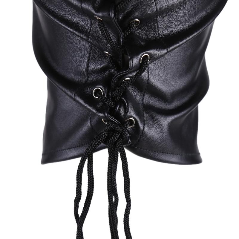 Unisex Donna Uomo Cosplay Maschera Facciale Halloween Sexy PU Pelle Coulisse Maschere Complete Cappuccio per Gioco di Ruolo Costume Copricapo