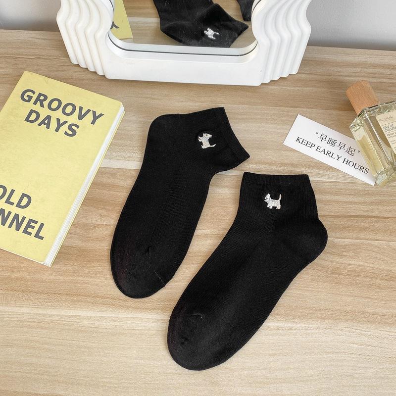 Socks Solid Color Cute Korean I Wind Cotton Breathable Sweat-Absorbing Embroidered Short Socks