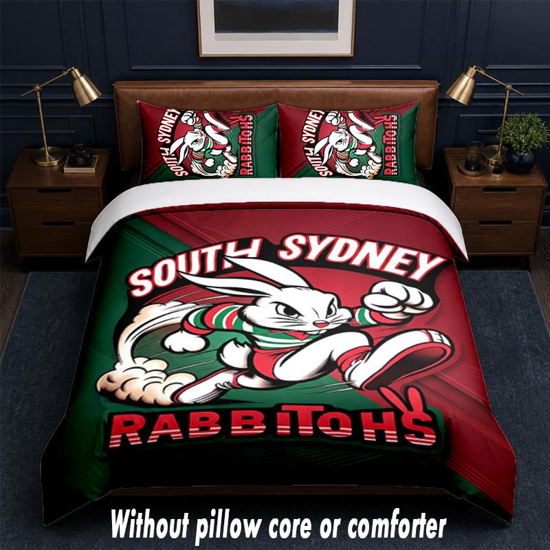 South Sydney Rabbitohs Design Set Biancheria da Letto 1 Copripiumino + 2 Federe Morbido Traspirante Biancheria da Letto per la Casa