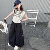 Girls' Korean Style Sleeveless T-shirt & Wide-Leg Pants Set - Casual Summer Street Dance Outfit