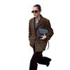 Chaqueta de Ante Vintage Oversize para Mujer con Solapa de Muesca Triple Botón Otoño Invierno