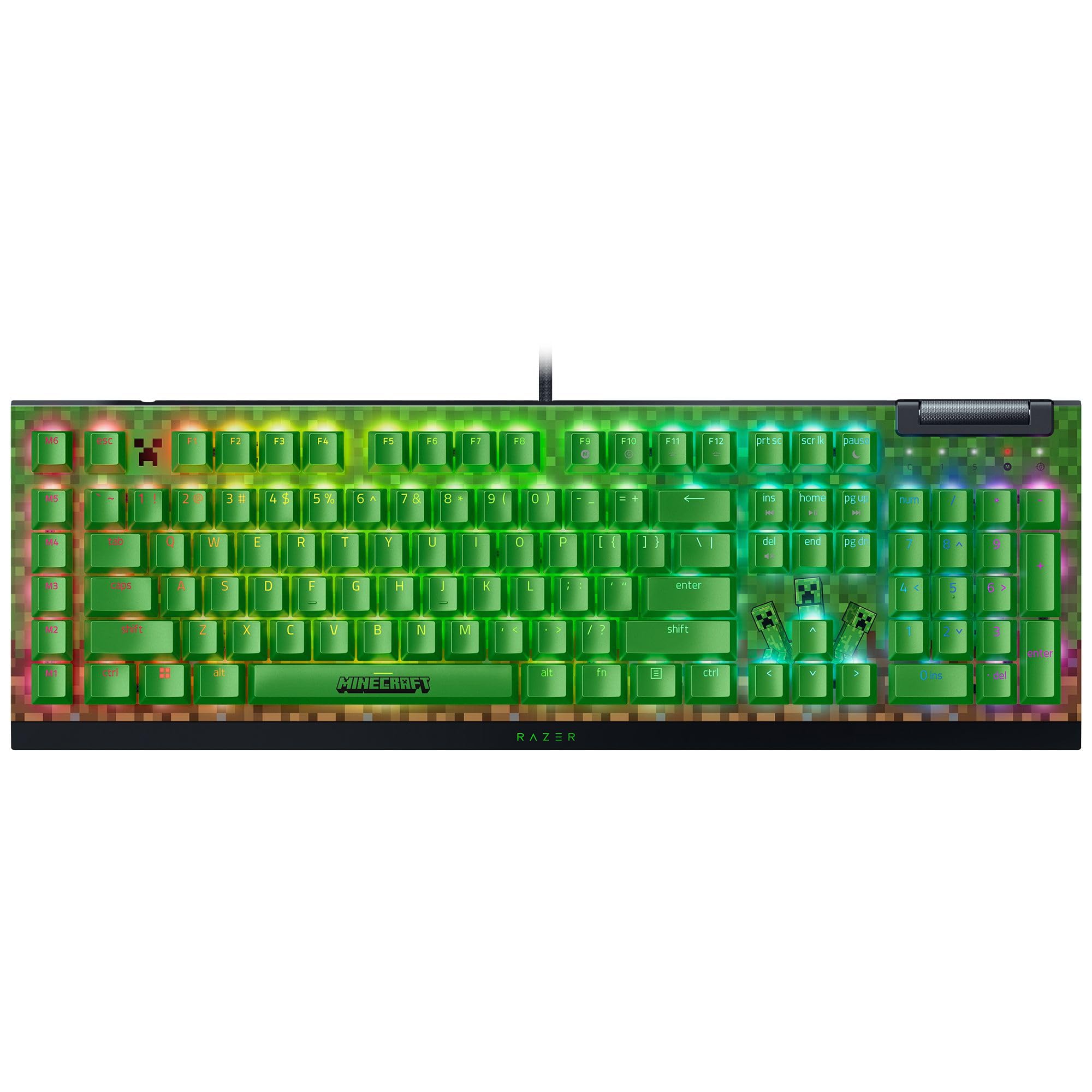 

Ігрова клавіатура Minecraft Razer BlackWidow V4 X Minecraft Edition Настроювана дротова клавіатура з 6 виділеними макроклавішами для різноманітних елементів керування ролик