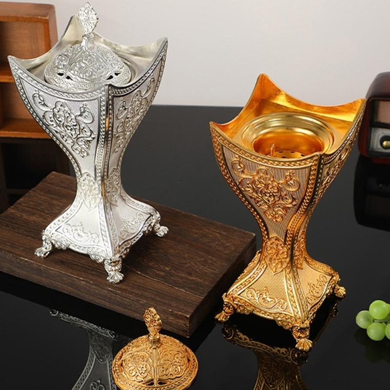 Elegant Alloy Frankincense Resin Burners Luxurious Incenses Holder with Intricate Carving for Living Room Decoration