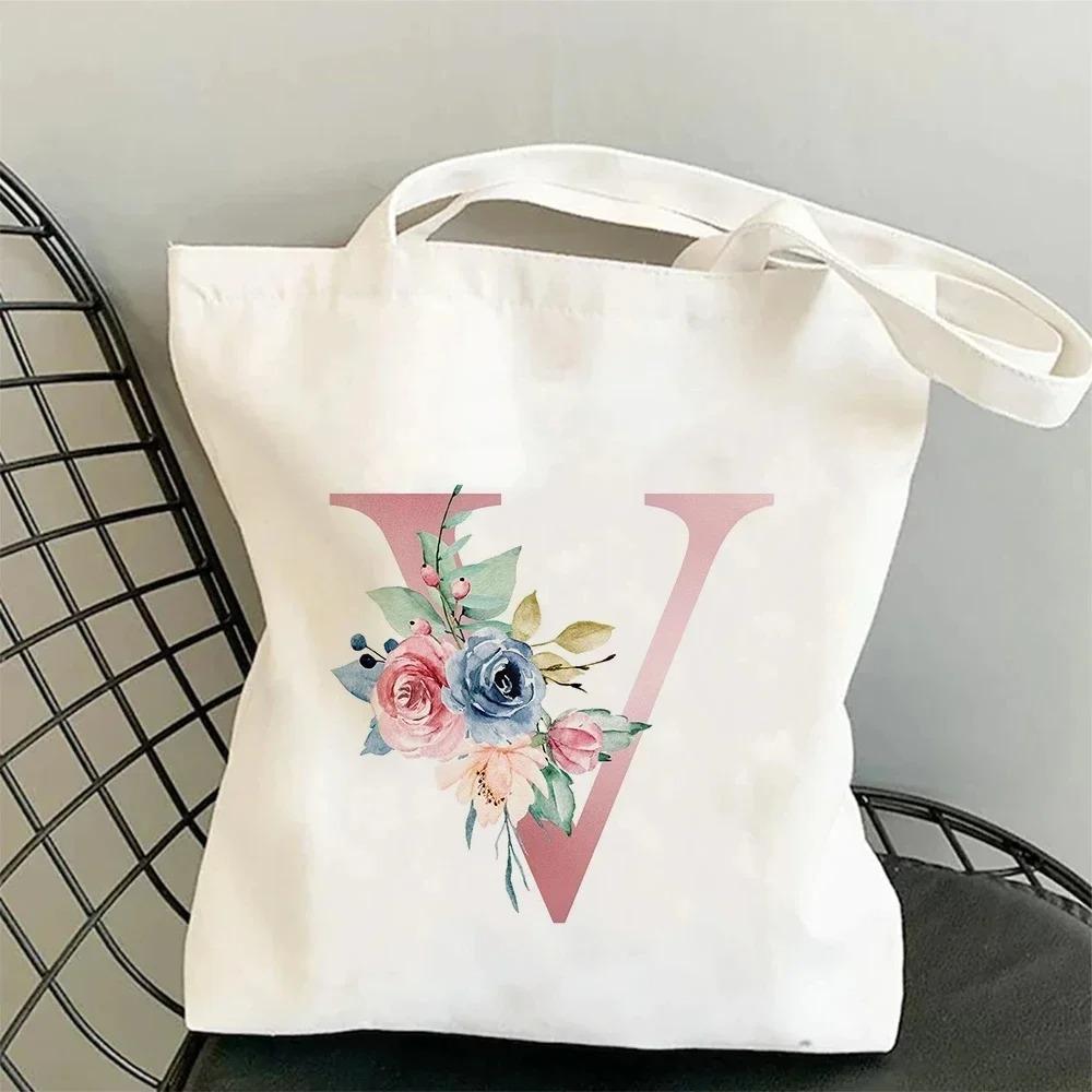 Canvas Bag Women's Travel and Leisure One Shoulder Handbag Pink Letter Large Capacity Gift White Canvas