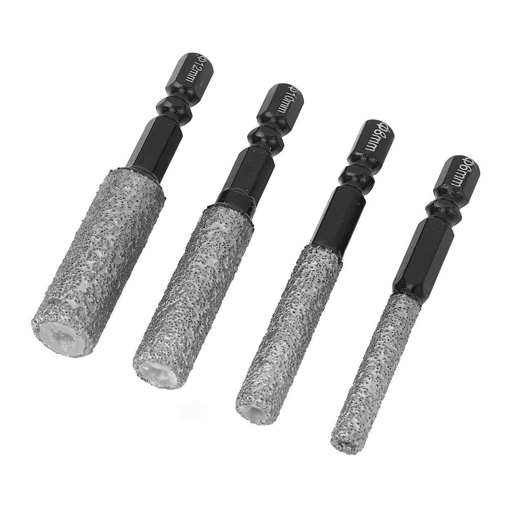 Set 4 Piese Burghie Diamantate Versatile Coadă Hexagonală Freze Găurit 6 8 10 12mm pentru Porțelan Ceramică Sticlă