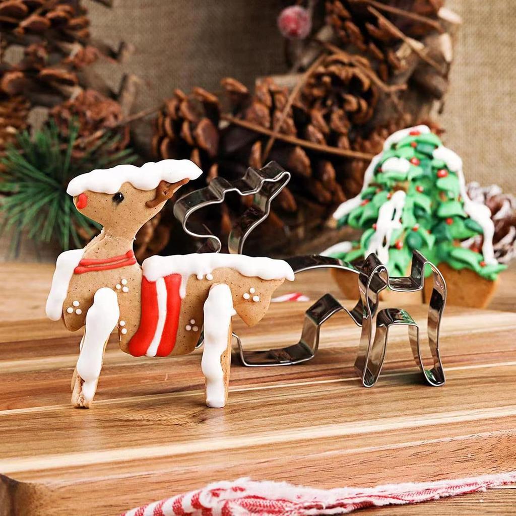 Christmas Cookie Cutter 3D Christmas Biscuit Cutters Set-Gingerbread Man,Christmas Tree House Snowman Holiday Cookie Mold For DIY Cake Baking