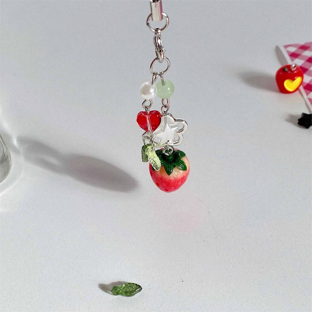 Strawberry Cellphone Chain Colorful Beaded keychain Handmade Detachable Phone Lanyard Pendant Ornament for Wallet Bag