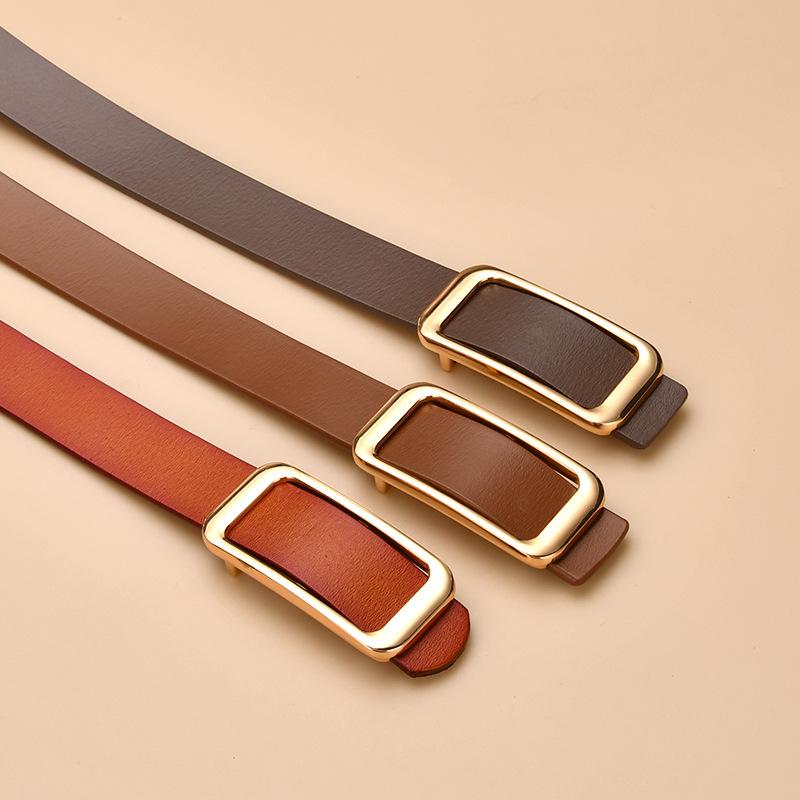 New Women'S Round Buckle Hollow Belt Jeans Decorative Belt Waist Seal Versatile Genuine Cowhide Women'S Smooth Buckle Belt